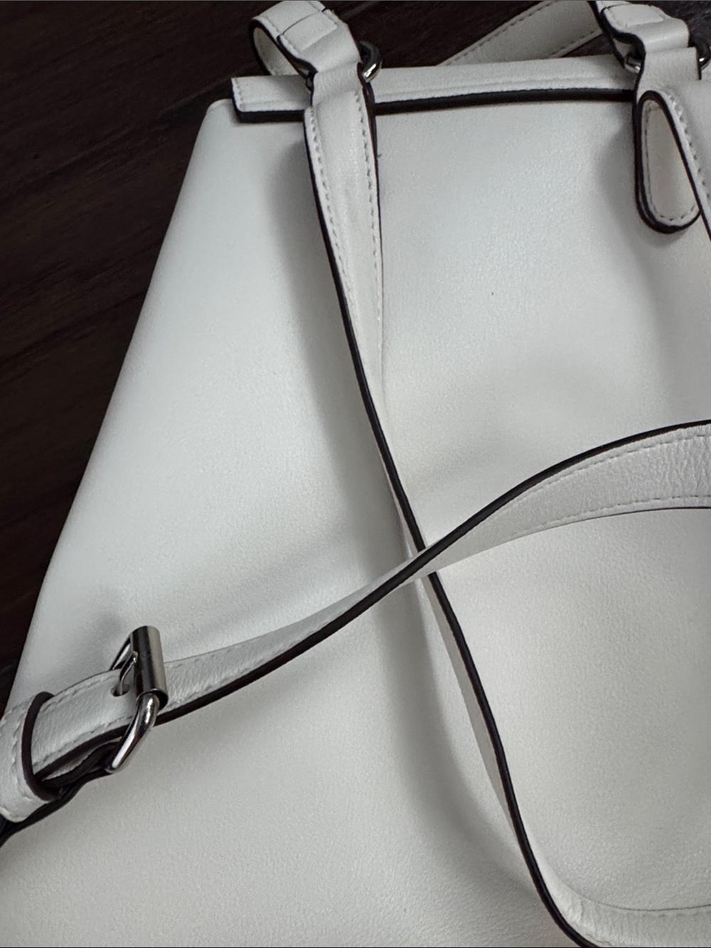 Chaps White Structured faux Leather Backpack - Picture 3 of 7